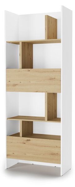 Könyvespolc Concept Lenart XII, Ajtókkal, Nyitott, Fiókokkal, Laminált forgácslap, 218x84x46cm, Artisan tölgy, Fehér