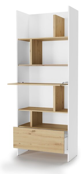Könyvespolc Concept Lenart XII, Ajtókkal, Nyitott, Fiókokkal, Laminált forgácslap, 218x84x46cm, Artisan tölgy, Fehér