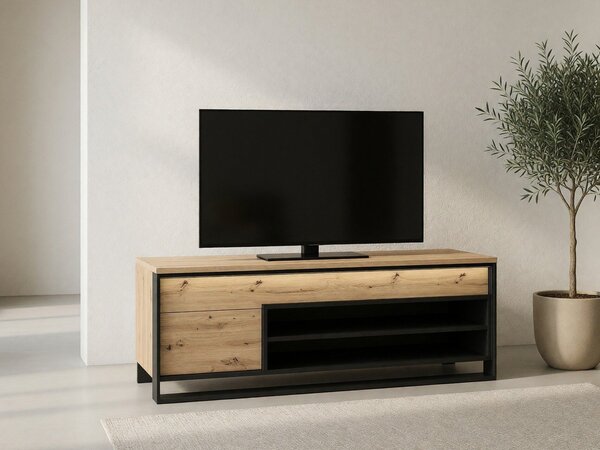 TV-állvány Luliru 128, Fekete, Artisan tölgy, 155x55x41cm