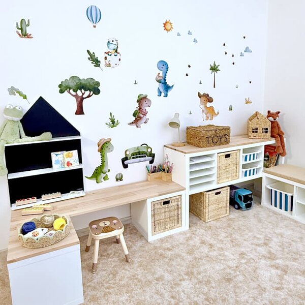 INSPIO - átragasztható textil matrica - Falmatrica gyerekszobába - Dinoszaurusz kaland