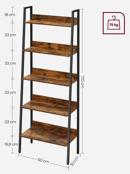 VASAGLE Alinru Létrapolc 5 Polccal Vintage Barna-Fekete Ipari Design