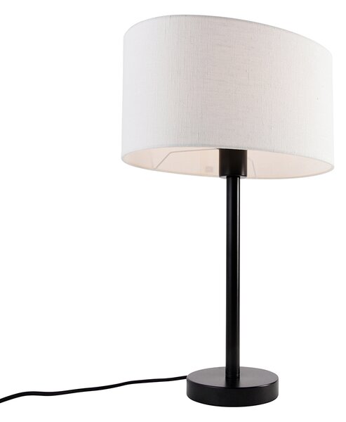 Fekete asztali lámpa ovális fehér vászonernyővel 35 cm - Simplo