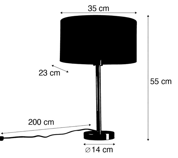 Fekete asztali lámpa ovális fehér vászonernyővel 35 cm - Simplo