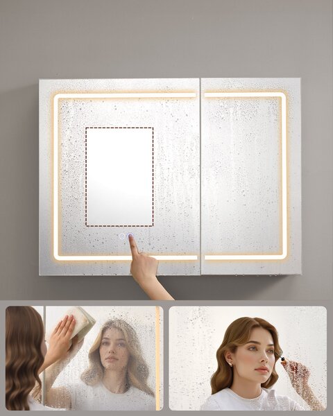 Fürdőszobai faliszekrény tükörrel és LED világítással, 16,5 x 80 x 60 cm, fehér