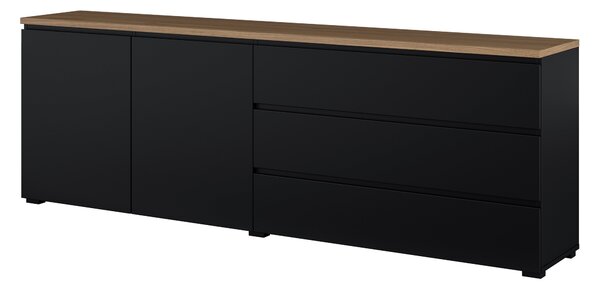Komód Baletu 107, Laminált forgácslap, 68x200x35cm, Tölgy, Fekete