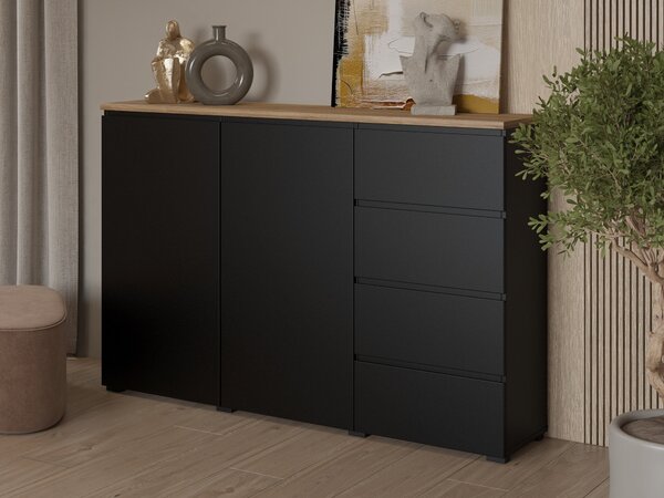 Komód Baletu 109, Laminált forgácslap, 100x150x35cm, Fekete, Tölgy