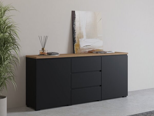 Komód Baletu 106, Laminált forgácslap, 68x150x35cm, Fekete, Tölgy