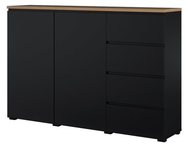Komód Baletu 109, Laminált forgácslap, 100x150x35cm, Fekete, Tölgy
