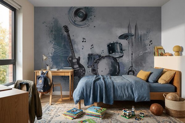 Fotótapéta Gitár és dobkészlet hangjegyekkel, Fotótapéta egyedi, w05546 : Uwalls.hu