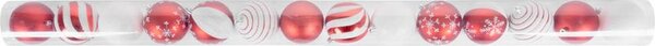 MagicHome karácsonyi gömbök, 14 db, piros-fehér, díszített, karácsonyfára, 8 cm