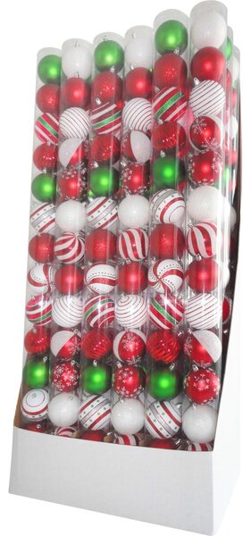 MagicHome karácsonyi gömbök, 14 db, piros-fehér, díszített, karácsonyfára, 8 cm