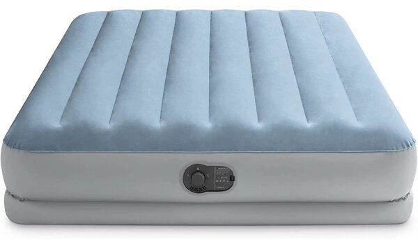 Felfújható vendégágy, Intex Queen Dura-Beam középmagas komfort matrac, 152 x 203 x 36 cm, világoskék, kétszemélyes, szálas belső szerkezettel, puha felülettel, beépített USB-s elektromos pumpával (64159)