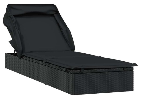 Polyrattan Napozóágy - Összecsukható Tető - 213cm