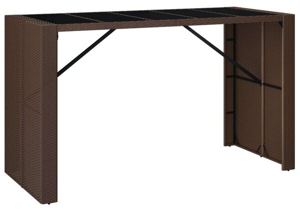 Barna polyrattan kerti asztal üveglappal 185 x 80 x 110 cm