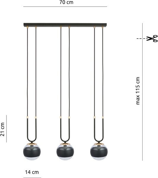 Emibig modern függeszték glam fekete átlátszó emi1113/3