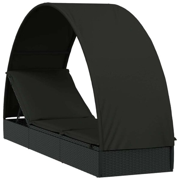 VidaXL Napozóágy - Fekete Polyrattan - 211cm