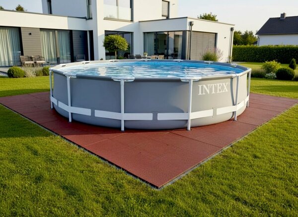 Gumilap medence alá, Poolx Safety, 100×100×3 cm, 31kg/m2, vörös, csúszáscsökkentő, ütéscsillapító, időjárásálló, esésvédő, kertbe, játszótérre