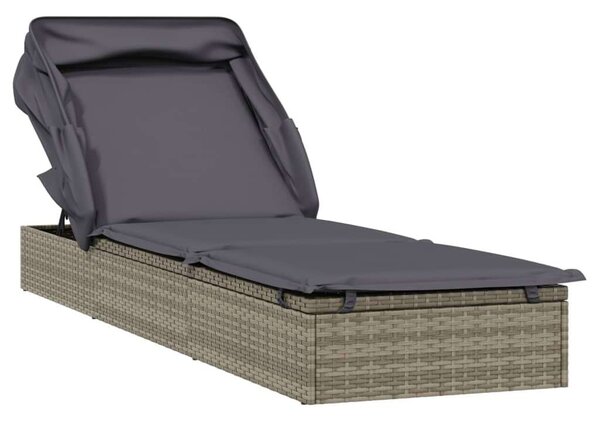 Polyrattan Napozóágy - Összecsukható Tető - 213x63x97 cm