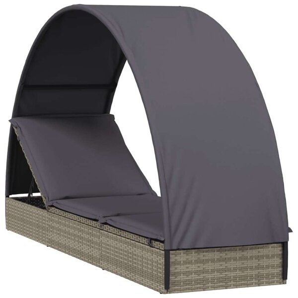Polyrattan Napozóágy Kerek Tetővel - 211x57x140 cm