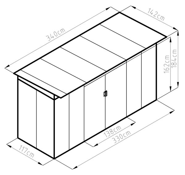 Kerti ház G21 GRAH 483 - 340 x 142 cm, metál szürke