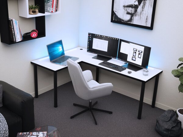 Sarok Gamer PC asztal Gamer N (fehér + fekete)