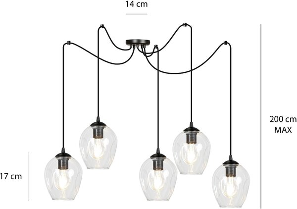 Emibig modern függeszték level fekete átlátszó emi756/5