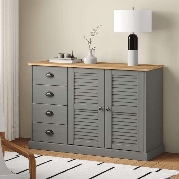VidaXL VIGO szürke tömör fenyőfa fiókos tálalószekrény 113x40x75 cm