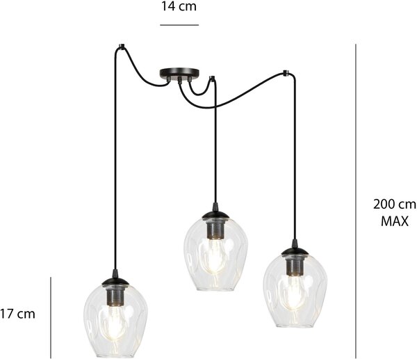 Emibig modern függeszték level fekete átlátszó emi756/3