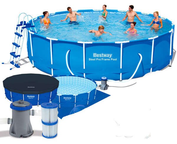 Bestway 56488 fémvázas medence steel pro max 457x107 cm,vízforgatóval, szűrővel, alátétel, létrával (8050077)