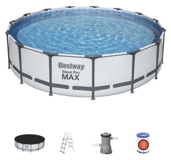 Bestway 56488 fémvázas medence steel pro max 457x107 cm,vízforgatóval, szűrővel, alátétel, létrával (8050077)