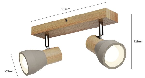 Lindby Filiz spotlámpa, 2-lámpás, 27 cm, fa, beton, E14, dimmelhető, Világos fa, Hálószoba, Fa, Skandináv