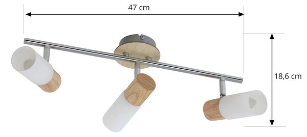 Lindby Christoph fa spotlámpa, három izzós, hosszúkás, dimmelhető, Világos fa, Hálószoba, Fa, Vidéki otthon / Rusztikus