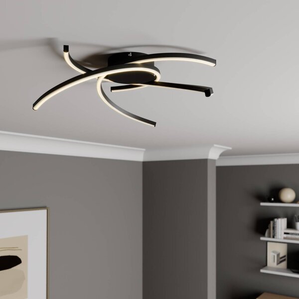 Lindby Katris LED mennyezeti lámpa, 58 cm, fekete, dimmelhető, Fekete, Nappali / Étkező, Alumínium, Modern