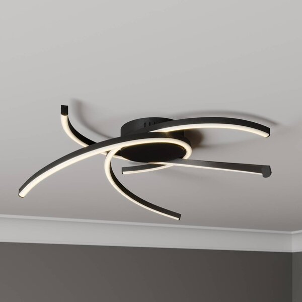 Lindby Katris LED mennyezeti lámpa, 58 cm, fekete, dimmelhető, Fekete, Nappali / Étkező, Alumínium, Modern