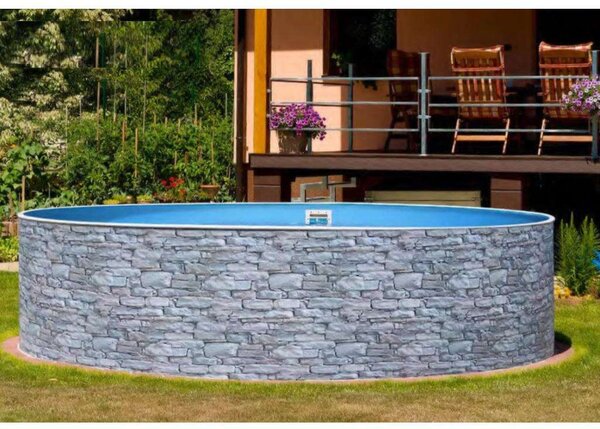 Azuro Stone 5,0 m átmérőjű 1,2 m mély medence Lagoon kék fóliával, szkimmer kiképzéssel