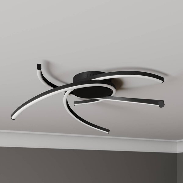Lindby Katris LED mennyezeti lámpa, 58 cm, fekete, dimmelhető, Fekete, Nappali / Étkező, Alumínium, Modern