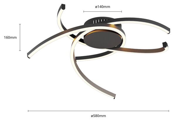 Lindby Katris LED mennyezeti lámpa, 58 cm, fekete, dimmelhető, Fekete, Nappali / Étkező, Alumínium, Modern