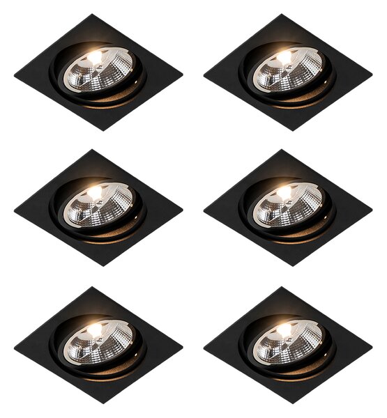 6 db beépíthető, állítható, fekete szögletes spotlámpa szett - Chuck 111