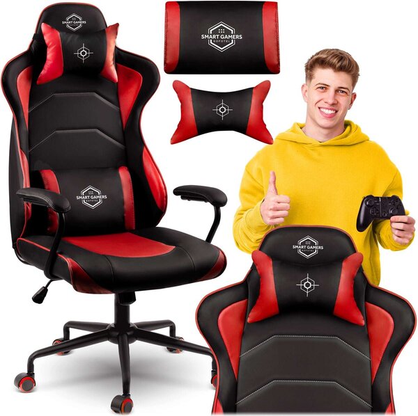 Sofotel Katarina Gamerszék, állítható ülésmagasság, két párnával, 123x64,5cm, 120kg - Fekete, Piros