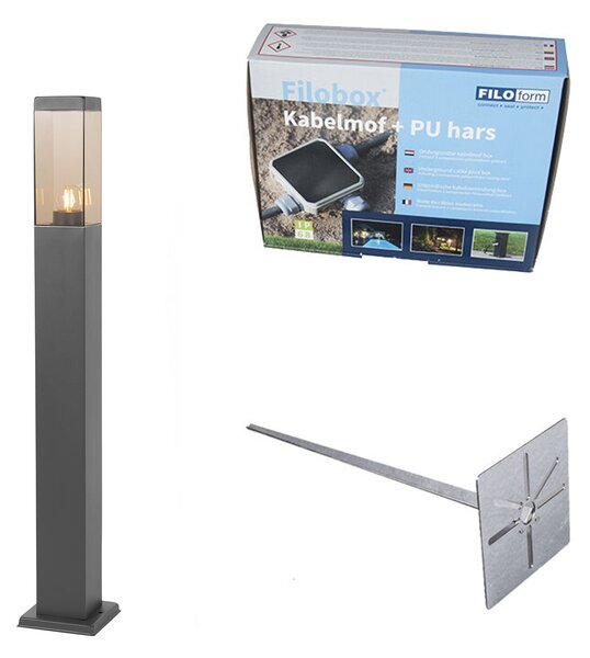Modern kültéri állólámpa sötétszürke füst színűvel 80 cm - Malios