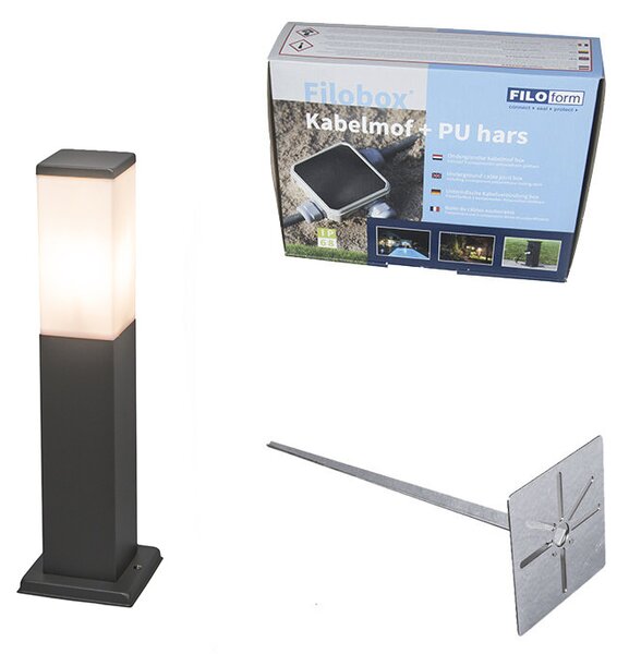 Modern kültéri oszloplámpa sötétszürke opál üveggel 45 cm IP44 - Malios