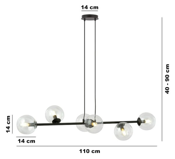 Emibig modern függeszték rossi fekete átlátszó emi874/6
