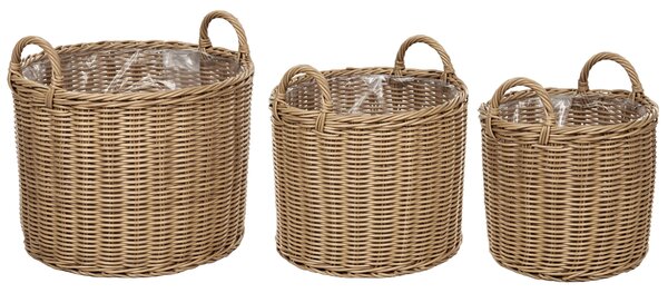 3 darabos fonott virágtartó szett PENDULA 33/37/45 cm Természetes PE Rattan