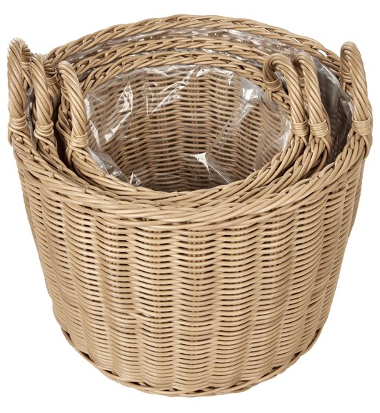 3 darabos fonott virágtartó szett PENDULA 33/37/45 cm Természetes PE Rattan
