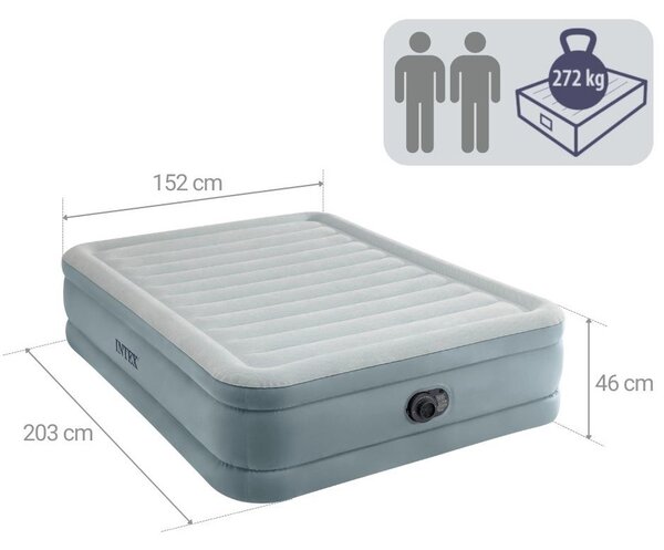 Felfújható vendégágy, Intex Queen Prémium Comfort, 203 x 152 x 46 cm, szarufa mintás, kétszemélyes, megerősített szálas belső szerkezet, beépített elektromos pumpával, fejtámlával, 272 kg teherbírással (64824)