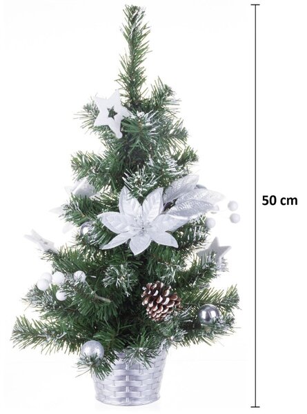 MagicHome műfenyő, feldíszített, ezüst, virág, 50 cm