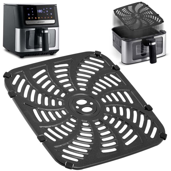 Rácsos tálca Berdsen BD-655 és BD-662 típusú Air Fryer forrólevegős sütőhöz, rozsdamentes, tapadásmentes, 24 x 22,5 cm
