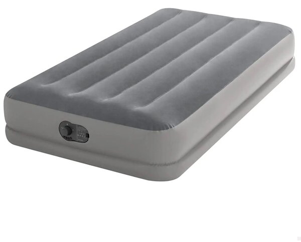Felfújható vendégágy, Intex Twin Prestige középmagas matrac, 99 x 191 x 30 cm, szürke, egyszemélyes, szálas belső szerkezettel, puha felülettel, beépített USB-s elektromos pumpával (64112)