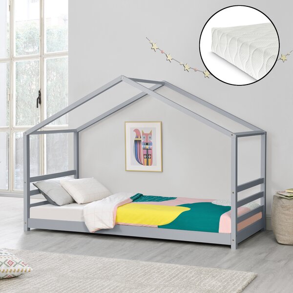 Házikó ágy Vardø matraccal 90x200 szürke