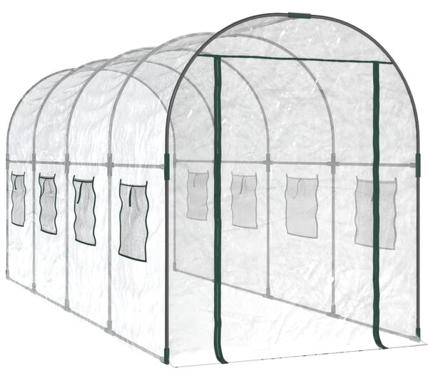 Átlátszó PVC és porszórt acél melegház 160 x 400 x 190 cm
